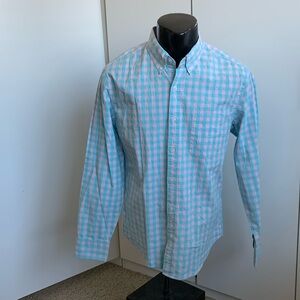 *NWT* J.Crew Flex Washed slim untucked teal/pink sz. medium long sleeve shirt